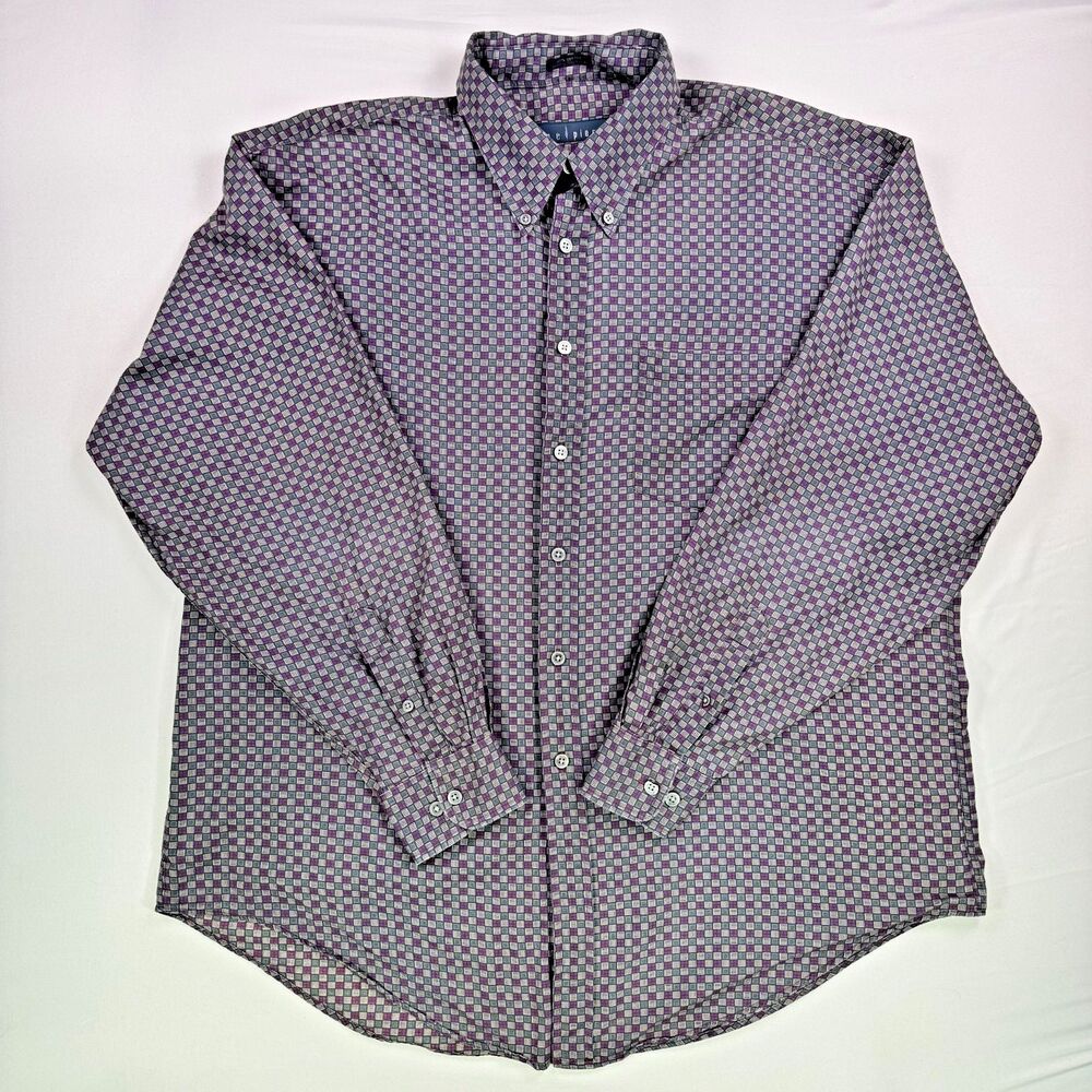 Vintage 90s Time Pieces Cotton Long Sleeve Button Shirt XL Geometric Checker